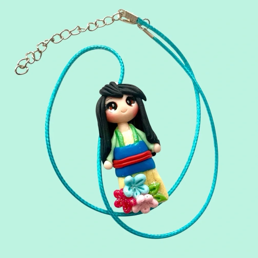 Large Mulan 3D Disney Princess Handmade Colorful Doll Necklace from Movie Mulan - Picture 3 of 3